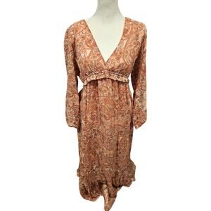 Rachel Zoe maxi dress orange paisley boho floral womens medium Cottagecore